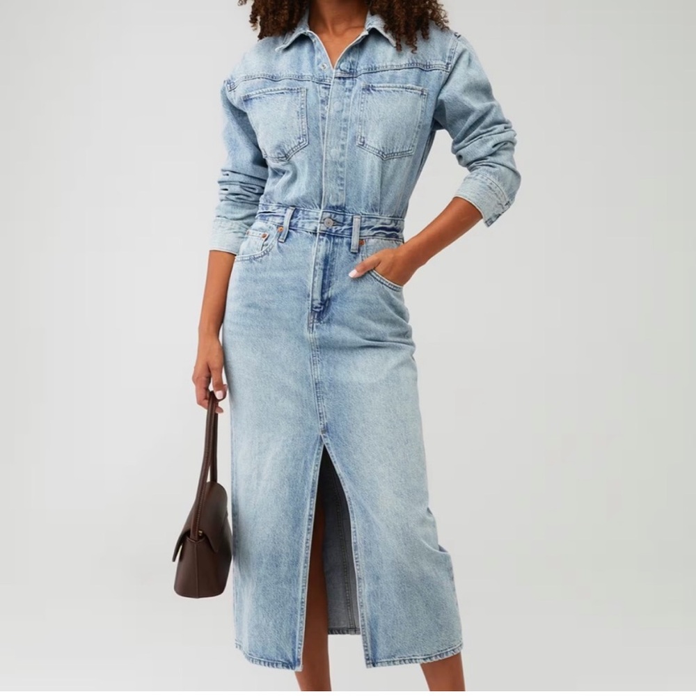 Western denim midi shirt dress